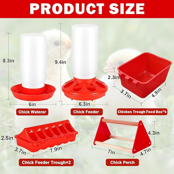 9pcs Chick Feeder and Waterer Kit, Baby Chick Starter Kit with Chick Perch for Small Poultry Ducks Quail