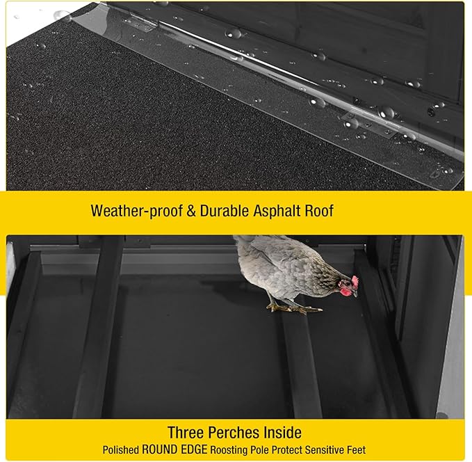 Aivituvin Chicken Coop Expandable Mobile Chicken House for Outdoor with Wheels, Nesting Box, Leakproof Pull-on Tray and UV-Resistant Roof Panel (Black&White)