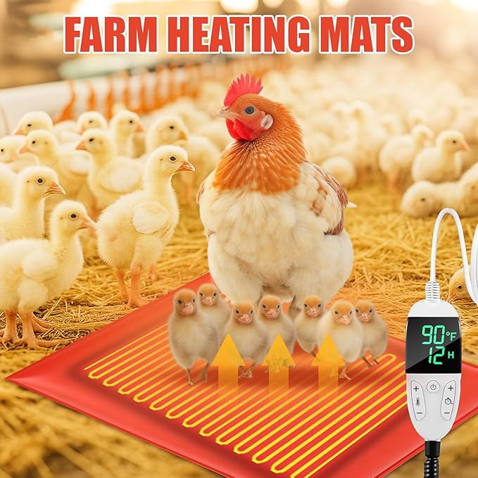 4 Pack Heated Chicken Pad for Brooders Small Animal Pet Heating Pad Warming Chick Nesting Mat with Temperature and Timer Waterproof Chicken Coop Heater Mat(23.6 x 15.7 Inches)