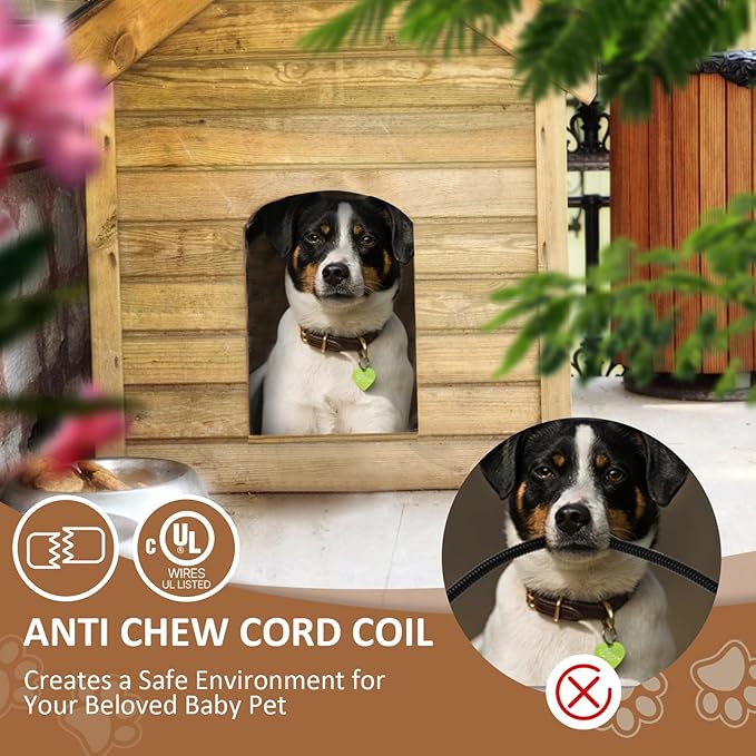 Briidea 400W Dog House Heater with PTC Rapid Heating (3 Seconds), 32℉-122℉ Temperature Range, 11.5FT Anti-Chew Cord, Heats Up to 120 Cubic Feet Dog Houses, Chicken Coops & Rabbit Cages