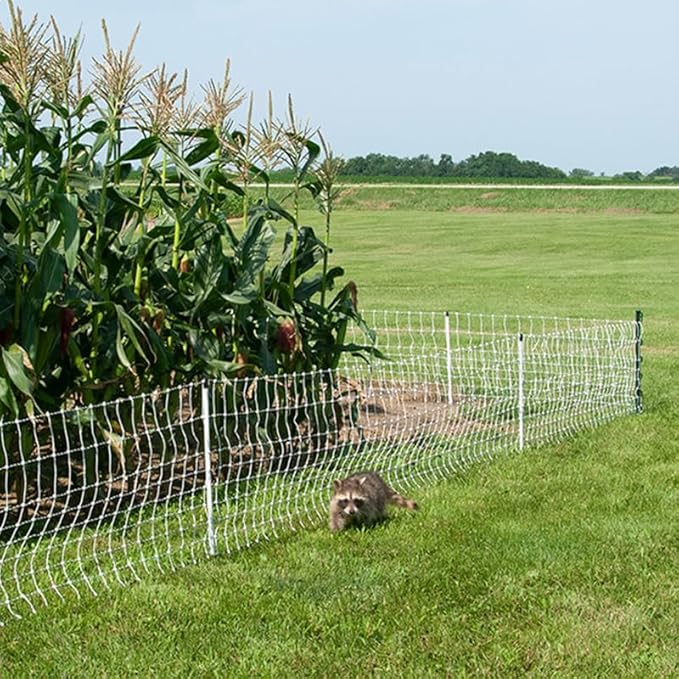 Premier 1 VersaNet® Plus, 20" H x 50'L Portable Electric Garden Net Fence with Built-in Posts | 2" x 2" Strand Spacing at Bottom to Keep Rabbits, Raccoons & Varmints Out of Gardens | White/Black