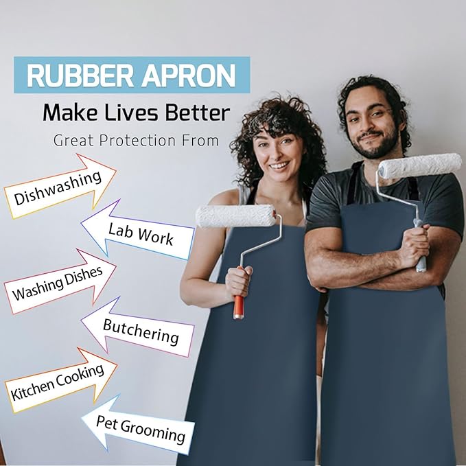 Homsolver Waterproof Rubber Vinyl Apron for Unisex Adult, Adjustable, Lightweight, Chemical Resistant Extra Long Work Apron