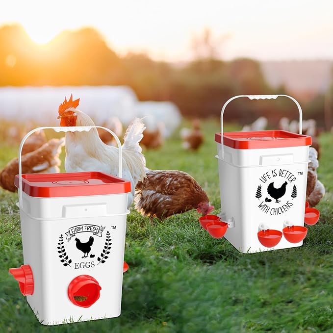 Tgeyd Chicken Waterer 5 Gallon, with 6 Enlarge Automatic Water Cups, Large Cicken Waterer for Chicken Duck and Goose