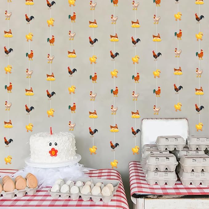 Sursurprise Chicken Party Decorations, 8PCS Chicken Garlands Hanging Streamer, Farm Birthday Party Supplies, Chick Baby Shower Decorations