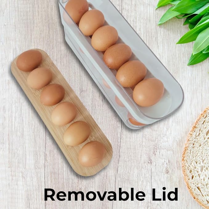 18 Egg Dispenser for Refrigerator – Durable Organizer with Wooden Lid, Space-Saving Egg Storage Bin for Freshness, Kitchen Organization, Easy Access & Stylish Design