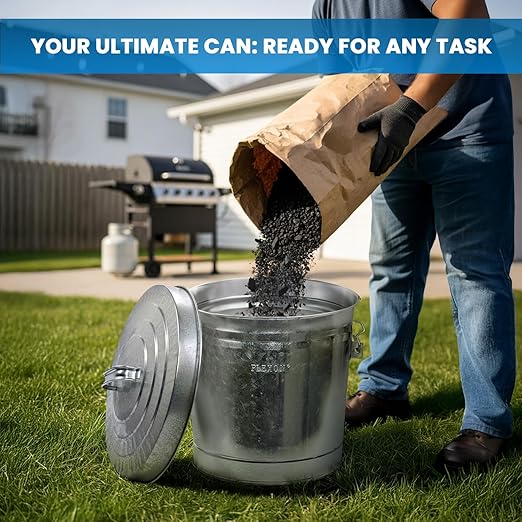 Plexon 20 Gallon Metal Trash Can with Lid and 6 Gallon Small Metal Trash Can with Locking Lid Heavy-Duty Outdoor and Indoor Set for Storage Waste Bird Seed and Farm Use, Bundle