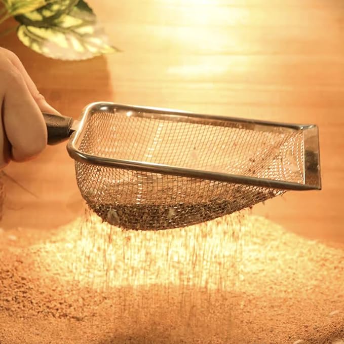 Chicken Poop Scooper for Coop, 2 Pack Chicken Coop Shovel with 0.15inch & 0.2inch Mesh Metal Chicken Coop Rake and Scoop Tool,Sifting Shovel for All Litter Types Easy Clean Kitty Waste Litter