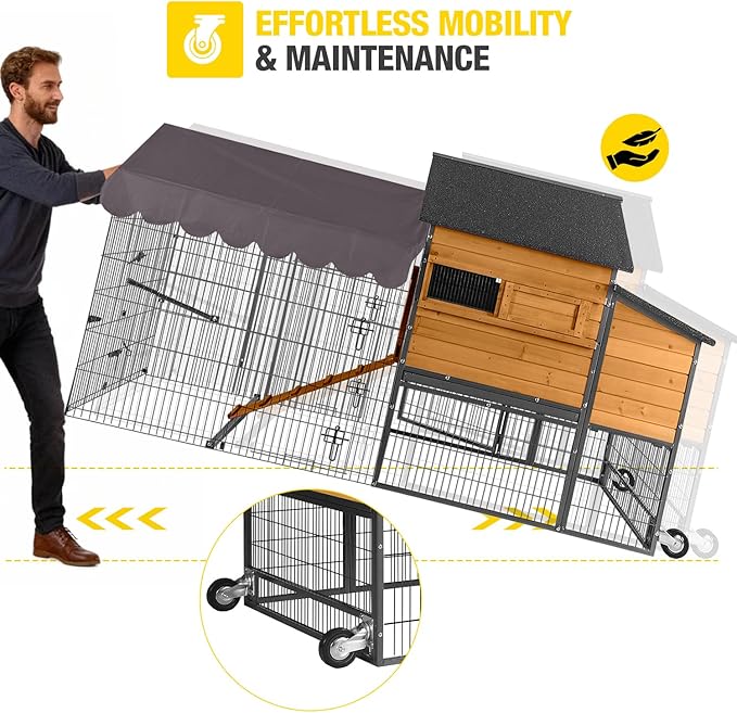 Large Chicken Coop for 4-6 Chickens, All-Steel Frame Hen House Poultry Cage with Waterproof Cover, Nesting Box & Metal Run