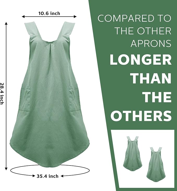 JaGely 2 Pack Japanese Linen Cross Back Kitchen Cooking Aprons for Women Men with 2 Pockets Cute Gardening Dress