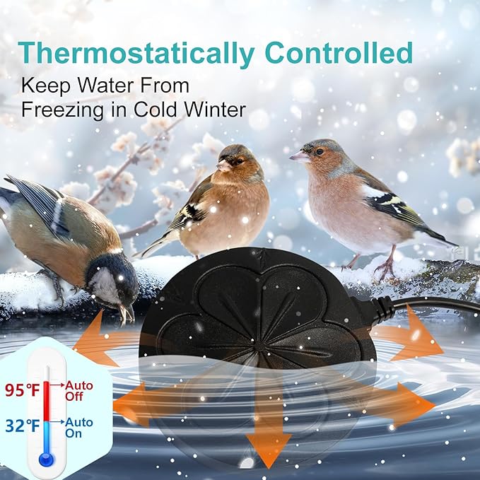 110W Bird Bath Heater for Outdoors in Winter, Submergible Cast Aluminum Chicken Water Heater with Thermostatically Controlled Bird Bath Deicer Pond Deicer for Livestock