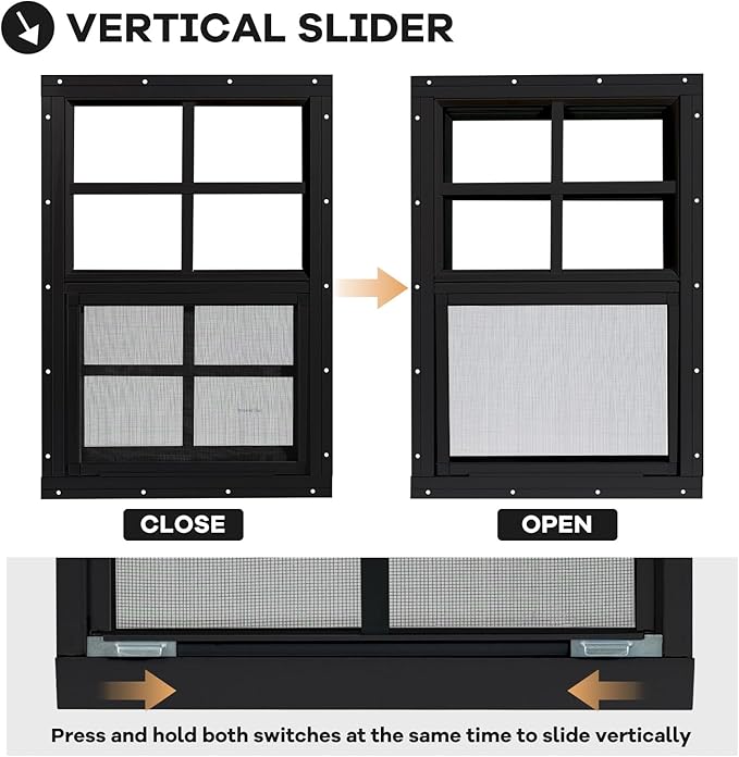 Shed Windows 2 Pack, Chicken Coop Windows 12" x 18" with Tempered Glass and Fiberglass Screen, Flush Mounted Small Window for Shed, Barns, Playhouse, Household, Garage (Black)