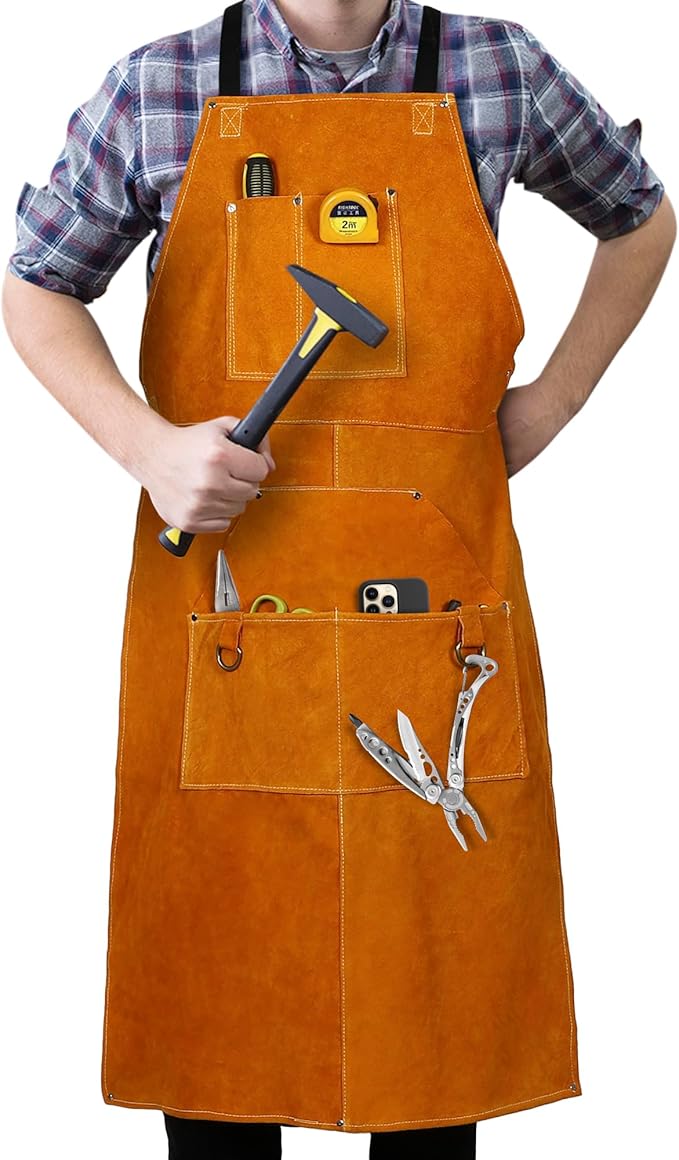 Houseables Leather Apron, Welding Apron, For Men, Blacksmith, Work Bib, Heat Resistant, Welder Gear, Forging, Woodworking, Wood, Metal Working, Blacksmithing, Shop Clothing, Flame Resistant, 24” x 42”
