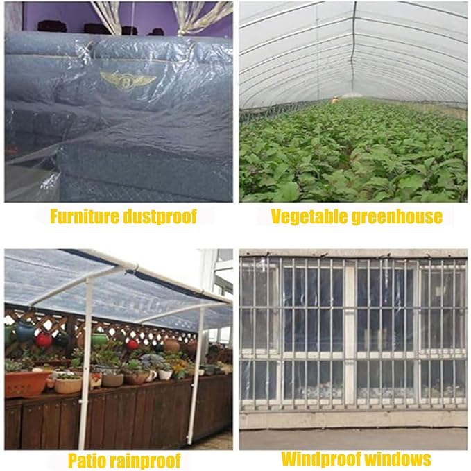 12x24 FT Clear Tarps with Grommets, PVC Vinyl Clear Tarp Heavy Duty Waterproof Winter Pation Porch Enclosure Panel, for Winter Garden Enclosure Chicken Coop Window Shield
