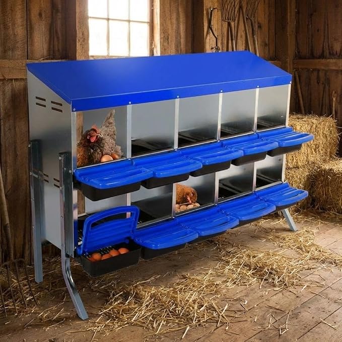 Chicken Nesting Box, 10 Compartments Roll Away Nesting Boxes for Chickens, Galvanized Steel Rust Proof Nesting Boxes for Chicken Coop, Easy to Clean