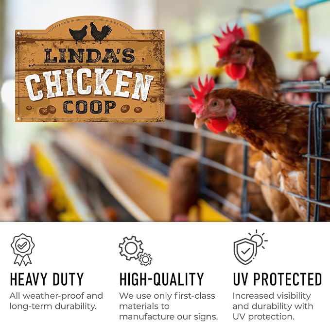 Personalized Chicken Coop Sign, Custom Name Farmhouse Backyard Décor For Sign, 10x14 Inches, Rust Free .040 Aluminum, Fade Resistant, Made in USA by Sigo Signs
