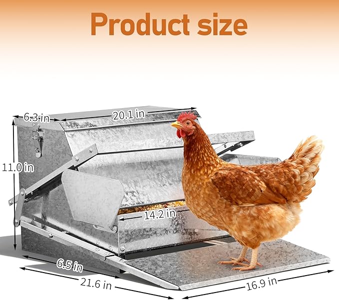 Outvita Automatic Treadle Chicken Feeder, 25 Lbs No Waste No Spill Rodent Proof Metal Chicken Feeder with Weatherproof Lid, Chicken Supplies for Your Chickens Duck Bantams Pheasants Poultry Coop