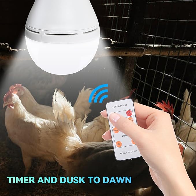 Chicken Coop Light with Timer, Rechargeable Solar Light Bulbs for Indoor Home, Chicken Coop, Outdoor Camping Lamps for Tent, LED Solar Lights for Shed Night, Emergency Power Outage, Outside
