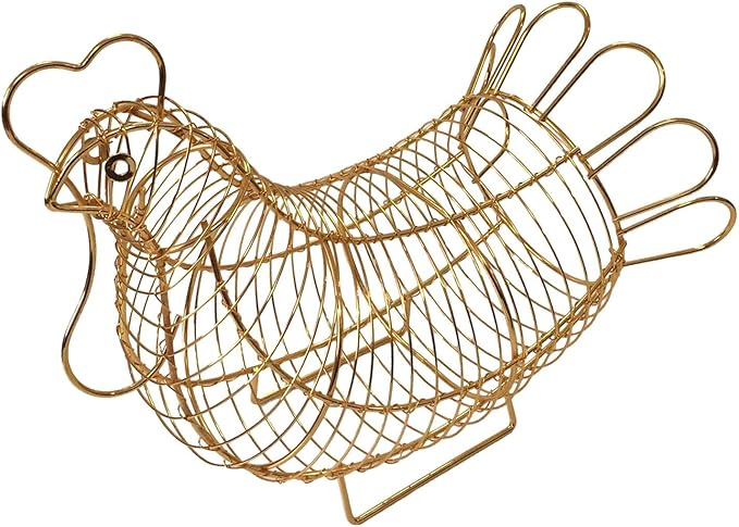 Metal Wire Egg Basket, Egg Holder Organizer, Rustic Decorative Hen Shaped Food Storage Basket for Gathering, Countertop