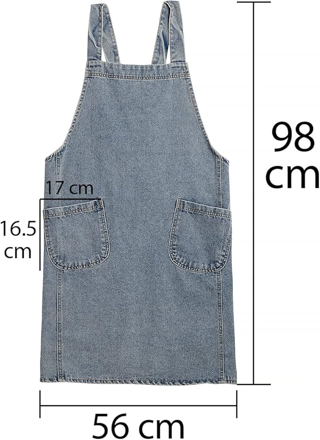 Cotton Denim Apron Soft - Unisex Adjustable Bib Apron with 5-Pockets Perfect for Kitchens