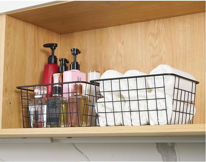 Wire Kitchen Storage Basket 4 Packs,Perfect Pantry Organization Accessories Baskets,Laundry Basket,Countertop Organization,Suitable for Kitchen,Bathroom,Bedroom,Tabletop,Rose gold