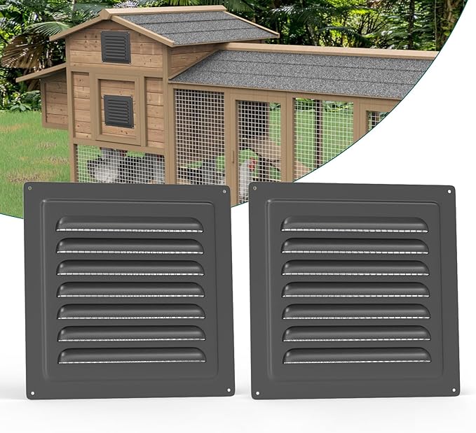 Forestchill Air Vent Louver for Chicken Coop, 2 Pack 10" x 10" Air Vent Grilles with Built in Screen Mesh, Louvered Exhaust Grille for Chicken Coops Ventilation, Black