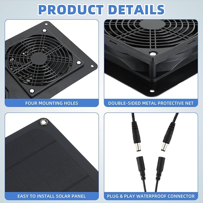 2 Sets Solar Powered Fan Kit Solar Panel Fan Kit 10w Weatherproof Dual Solar Fans Outside Waterproof Solar Exhaust Fan for Chicken Coops Greenhouse Sheds Pet House Car Window Ventilation