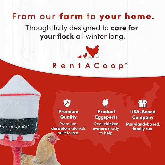 RentACoop Heated Chicken Waterer Belt for Winter, Thermo Bucket Heater Strap LG with Insulated Wrap for 2-5 Gal, 40W Energy Efficient, Safe to -10°F, Auto Thermostat