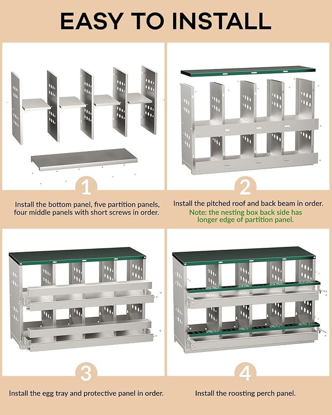 8-Hole Galvanized Metal Chicken Nesting Box with Egg Collection Tray/Fake Training Eggs, Rustproof Poultry Laying Box with Perch Rod,for Chicken Coops and Hens