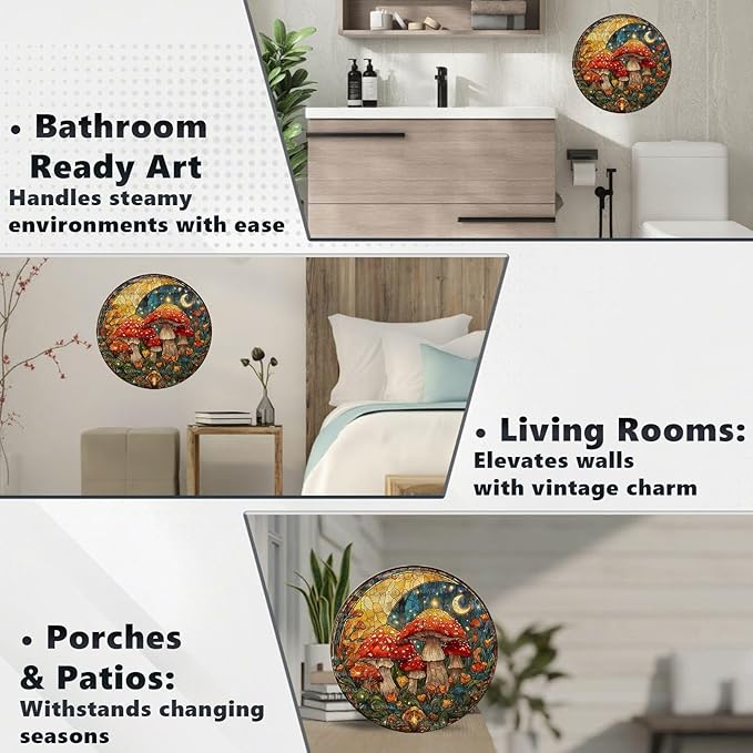 Vintage Mushroom Round Metal Sign Retro Tin Sign Nostalgic Rustic Wall Decor Decorations for Home Bedroom Living Room Cafe Bar Kitchen Yard Fence Door Outside Farmhouse 12 * 12 In