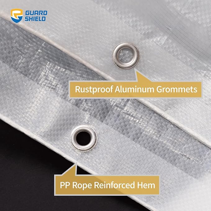 GUARD SHIELD Clear White Tarp Heavy Duty 20x40 Feet Waterproof for Outdoor Garden Poly Cover UV Resistant Transparent Tarpaulin10mil
