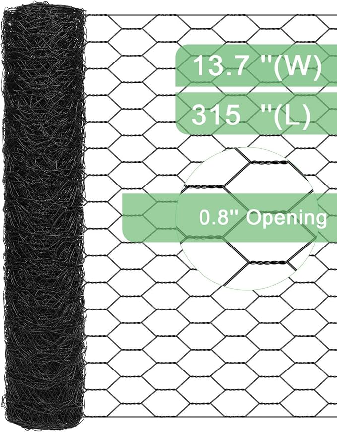 vensovo Garden Poultry Black Chicken Wire - 13.7 '' × 315 '' Chicken Wire for Crafts, Garden Fence Animal Barrier, 1 inch Mesh Poultry Netting Fence, Pet/Rabbit/Chicken Wire Fencing