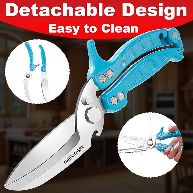 Heavy Duty Poultry Shears Scissors,Kitchen Shears for food Heavy Duty,Kitchen Scissors All Purpose,Chicken,Fish,Meat,Easily Separable for Thorough Cleaning,Dishwasher Safe（BLUE）