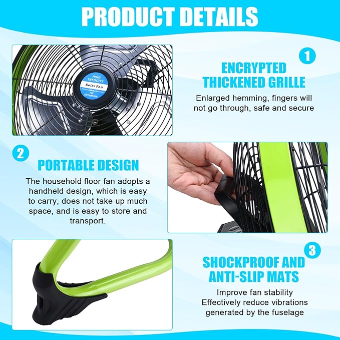 Sumind 14 Inch Portable Rechargeable Fan,15000mAh 20W Battery Powered, Solar Powered Camping Fan with Panel and Light for Outside, Home, Travel, Chicken Coop, Dog House, Shed, Greenhouse