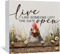 Chicken Rooster Decor Signs,Cottagecore Chicken Wooden Signs,Rustic Farmhouse Live Like Someone Left The Gate Open Wood Sign,Farm Animal Rooster Decor For Kitchen Office Badroom