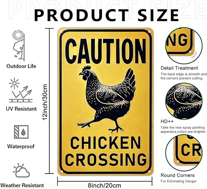 Funnysign Vintage Chicken Sign Chicken Crossing Tin Sign for Chicken Coop Farm Kitchen Garden Yard Decor 8x12 inch(3915)