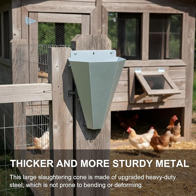 ETOYA Large-Sized Galvanized Steel Chicken Restraining Cone for Poultry, Suitable for Large Layers, Broilers, Roasters, and Turkeys Up to 18 Pounds