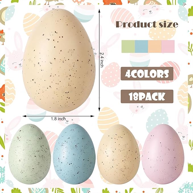 Gejoy 18 Pcs Easter Speckled Eggs Neutral Plastic Fake Chicken Eggs Pastel Textured Easter Decor Vintage Decorative Vase Bowl Fillers Farmhouse Spring Decorations for Home Table DIY Craft (Pastel)
