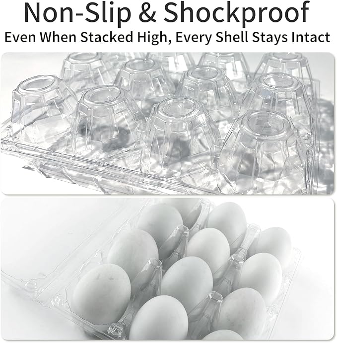 40 Pack Jumbo Egg Cartons for Duck/Turkey Eggs - Holds 12 XL Eggs, Clear Eco-friendly Plastic Blank Egg Cartons, 3x4 Grids, for Farms, Sellers & Market Display