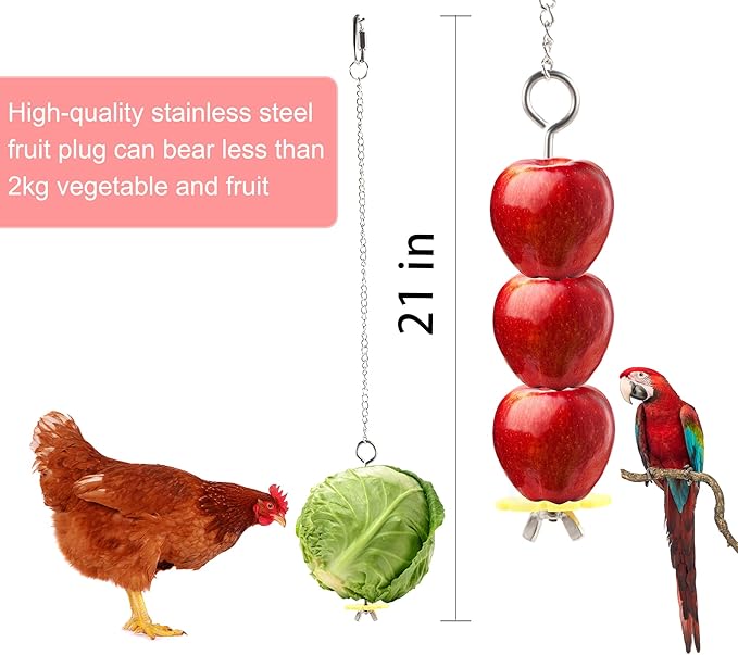 Chicken Toys for Coop Accessories 6PCS -Swing, Mirror, Vegetable Hanging Feeder, Ladder, Treat Holder for Hens Rooster Chicks Poultry Enrichment Toys