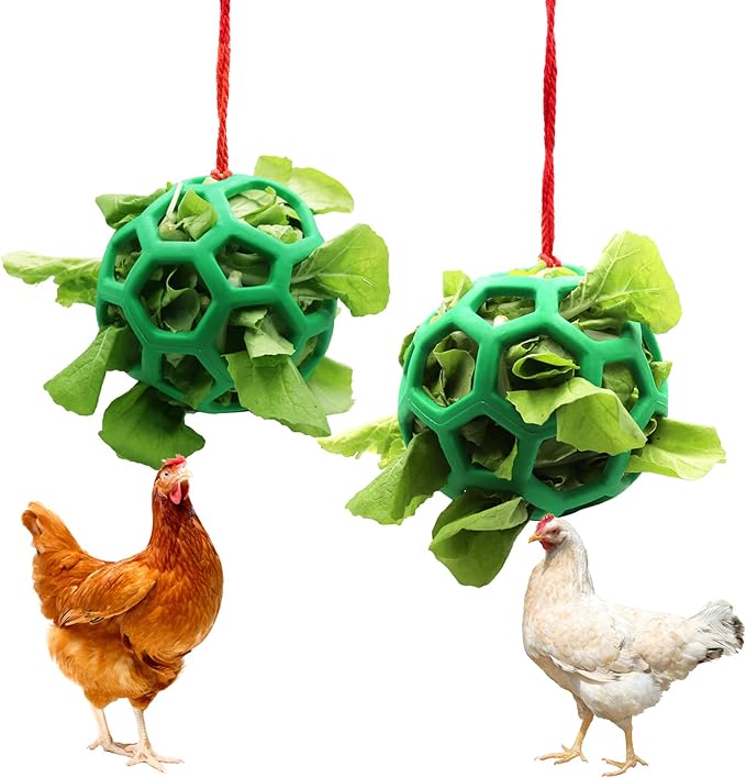 2pcs Chicken Vegetable Feeder Ball Hanging Feeding Toy, Poultry Fruit Holder Chicken Cabbage Feeder Treat Feeding Tool for Hens Chicken Coop Goose Duck Large Birds