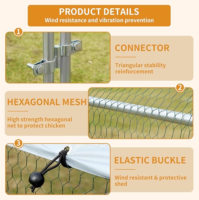 Large Metal Chicken Coop, Chicken Runs for Yard with Cover, Walk-in Poultry Cage for 10 20 Chickens, Rabbit Cage Duck Coop Hen House with Double Lockable Doors 13.1 x 19.6 x 6.5 ft