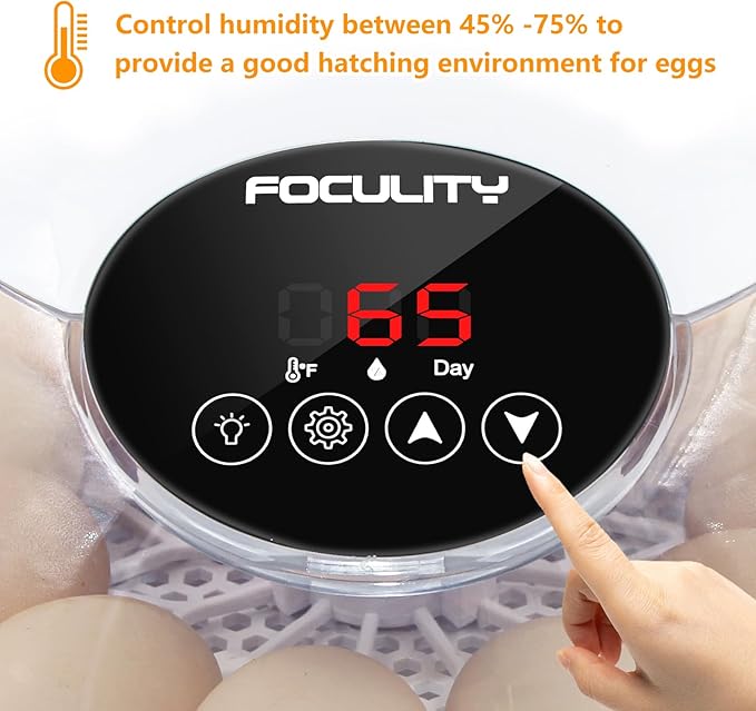 Egg Incubators for Hatching Eggs with Smart Automatic Turning Small Poultry Duck Quail 12 Eggs Chicken Incubator Temperature Days Control Humidity Display Candler Hatcher Machine, Fahrenheit