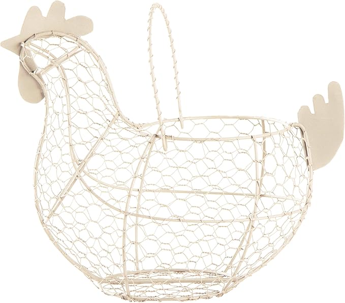 Tag 11.5 Antique White Farmhouse Rustic Vintage Chicken Wire Egg Basket With Handle For Egg Holder Fruit And Kitchen Living Room Home Rooster Decor Decoration Collecting And Countertop Storing Eggs