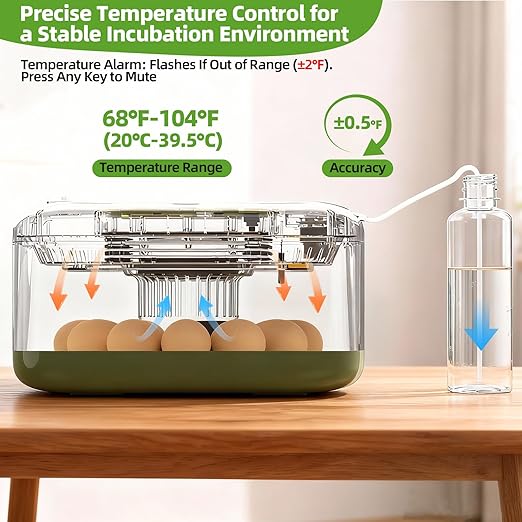 12 Egg Incubator for Hatching Eggs with Automatic Turning, Temperature & Humidity Display, Egg Candler, and Hatch Day Alert - Ideal for Chicken, Duck, and Quail Eggs
