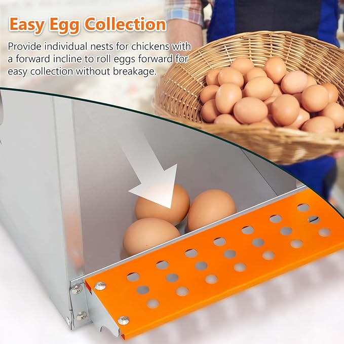 Chicken Nesting Box for Laying Eggs - 8 Room Chicken Laying Boxes, Nesting Boxes for Chickens, Heavy Duty Metal Chicken Coop (42.5" L x 17" W x 25" H)