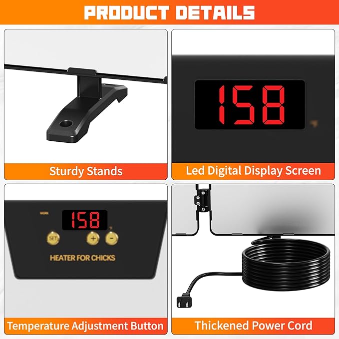Smart Chicken Coop Heater, 260 Watts 3-in-1 Foldable Chick Heater Built-in Adaptive Temperature Sensor, Chicken Coop Heater for Winter, Coop Heater Adaptable to Timer and Temp Controllers