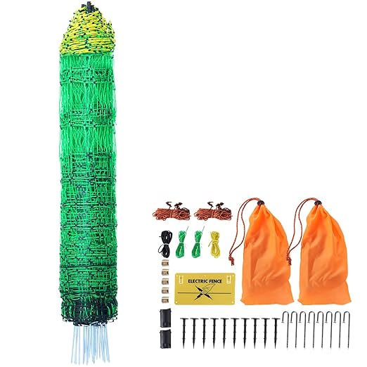 Happybuy Electric Fence Netting, 48" H x 168' L, PE Fencing Kit with Posts & Double-Spiked Stakes for Poultry, Portable Mesh for Backyards, Farms, and Ranches