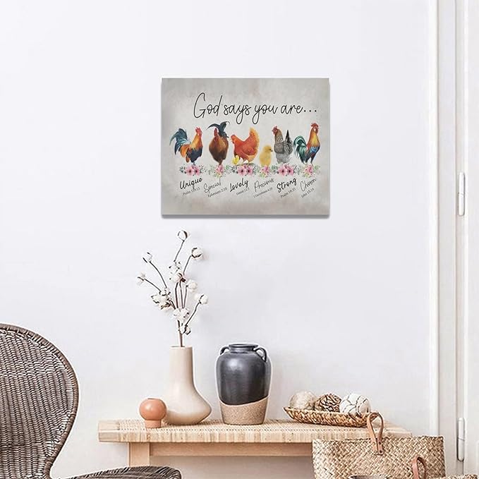 Rooster Kitchen Decor Wall Art Rustic Farmhouse Chicken Pictures Wall Decor Country God Says You Are Canvas Prints Framed Artwork Home Office Decorations For Bathroom Dinning Room 20"x16"