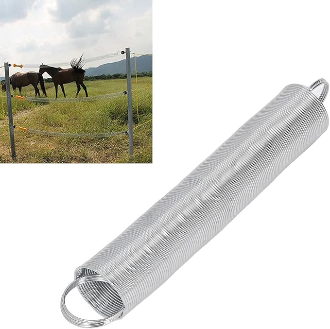 Electric Fence Spring Gate Kit,2pcs Electric Fence Spring Gates Stainless Steel 16 Feet Tension Livestock Fence Spring for for Field Fencing Pasture Gates
