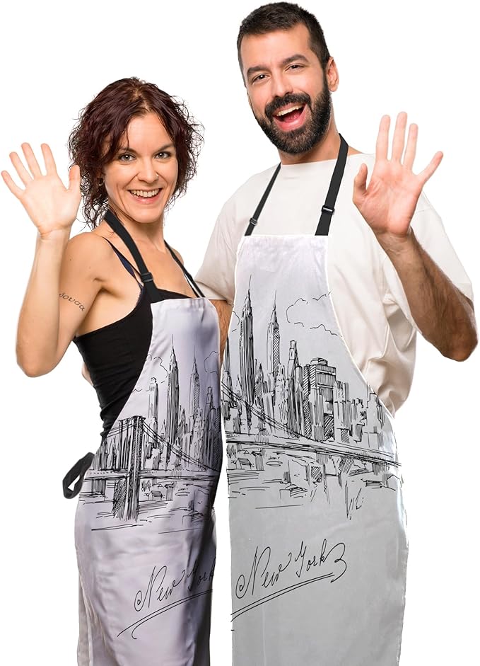 Kitchen Apron for Men New York City Skyline Baking Aprons for Women for Cooking Restaurant BBQ Painting Crafting Gardening 27” (W) x 31” (H), Waterproof Aprons